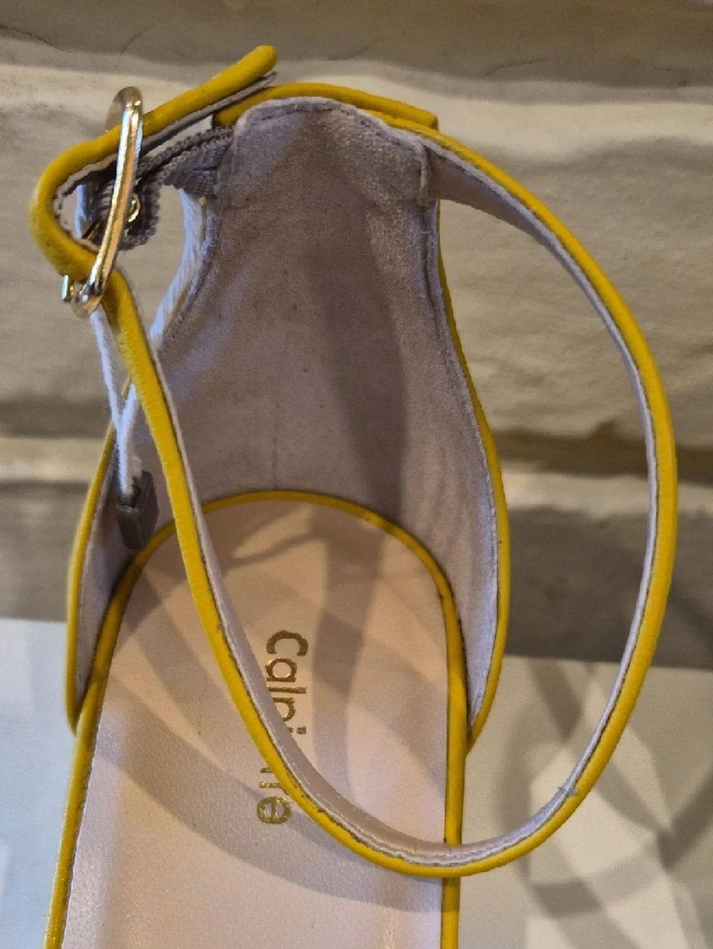 Yellow Pointed-Toe Ankle-Strap Flats. Made In Italy. Leather.
